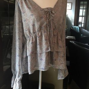 Skies Are Blue Ruffle Peplum Print Blouse